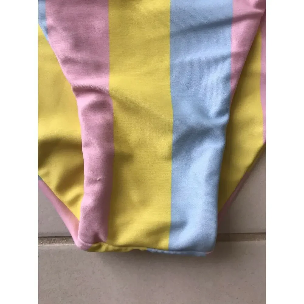Shein Swim Women M Bikini Swimsuit Multicolor Striped Padded Bra Swimwear NWT